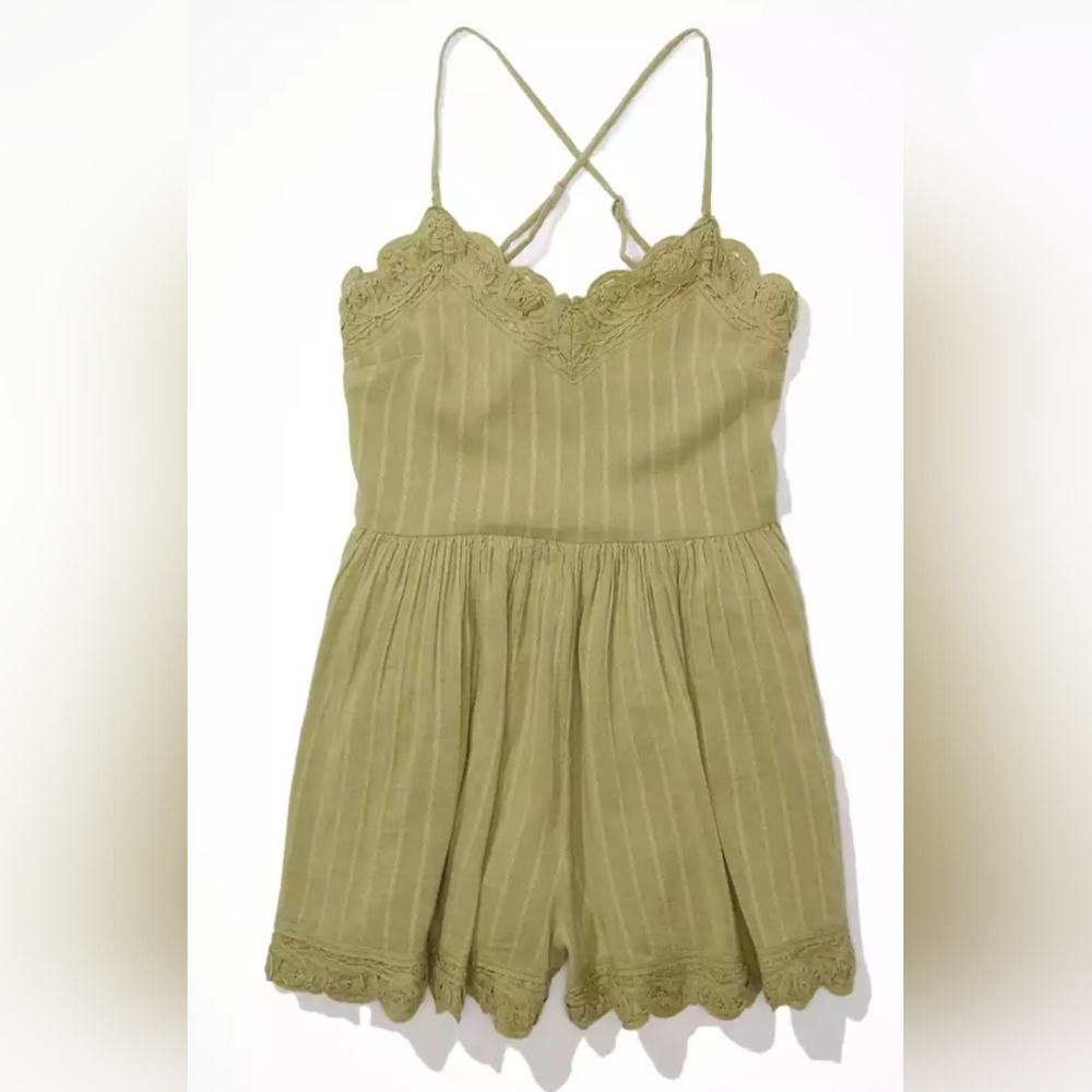 American Eagle Green Embroidered Romper